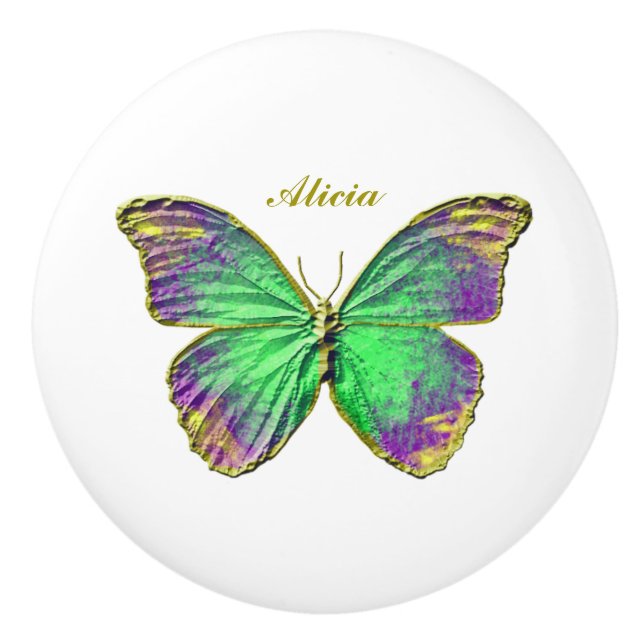 Butterfly Individuelle Name Emerald Lila Keramik K Keramikknauf (Vorderseite)