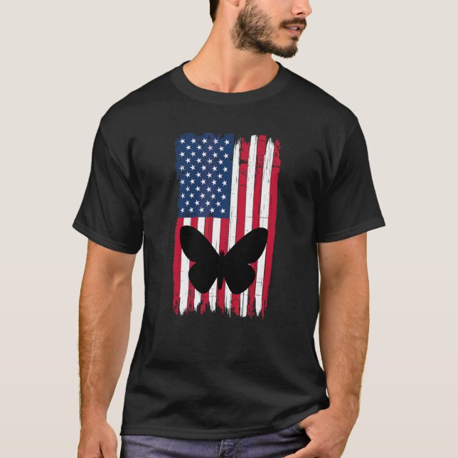 Butterfly Insect Silhouette American Flag USA Patr T-Shirt (Vorderseite)