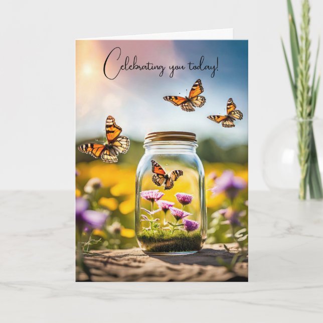 Butterfly Jar zum Geburtstag Karte (Vorderseite)
