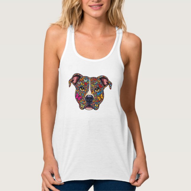 Butterfly Kaleidoscope Pitbull Portrait -Bully Mom Tank Top (Vorderseite)