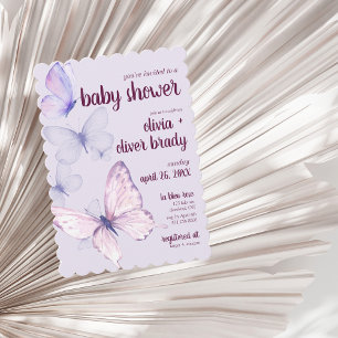 Butterfly Kiss & Baby wünscht   Babydusche Lila Einladung