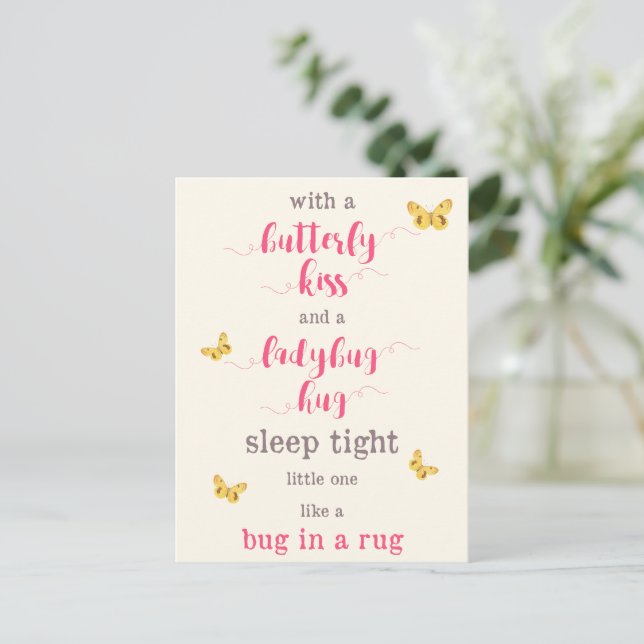 Butterfly Kiss & Ladybug Hug Kids Gedicht Postkarte (Stehend Vorderseite)