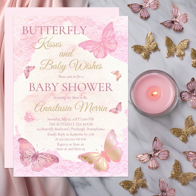 Butterfly Kisses and Baby Wish Girl Baby Shower Einladung (Butterfly Kisses and Baby Wishes Pink Girl Baby Shower Invitation - Print | Digital Download)