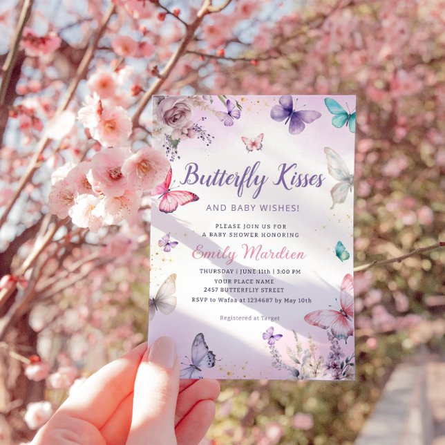 Butterfly Kisses and Baby Wish Girl Baby Shower Einladung (Von Creator hochgeladen)