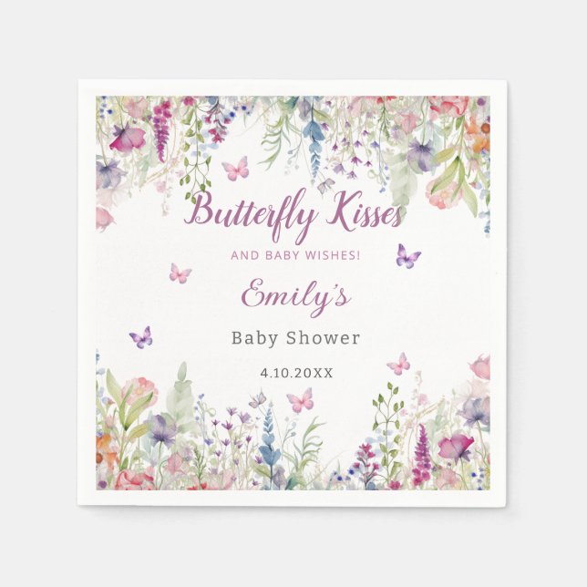 Butterfly Kisses and Baby Wish Girl Baby Shower Serviette (Vorderseite)