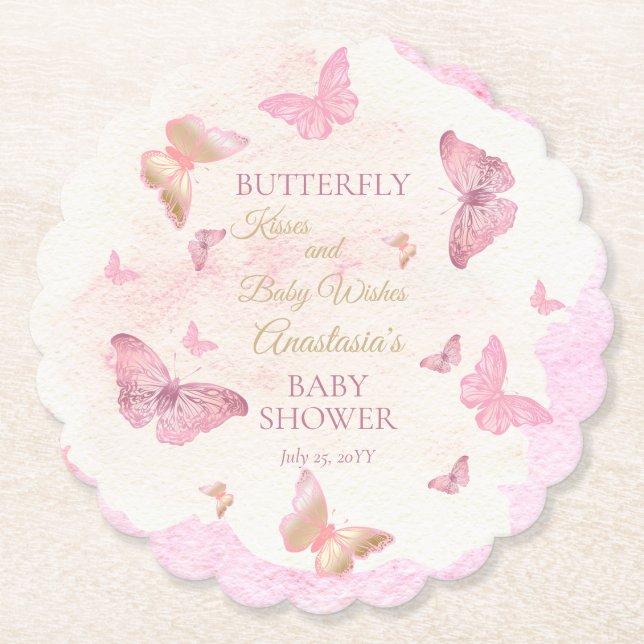 Butterfly Kisses and Baby Wish Girl Baby Shower Untersetzer (Vorderseite)