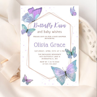 Butterfly Kisses and Baby wünscht Babydusche Einladung