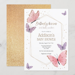 Butterfly Kisses and Baby wünscht Babydusche Einladung