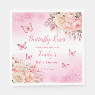 Butterfly Kisses and Baby wünscht rosa Baby Dusche Serviette