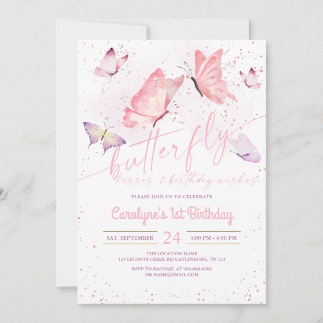 Butterfly Kisses and Birthday wünscht Einladung (Vorderseite)