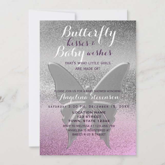 Butterfly Kisses Baby Shower Einladung (Vorderseite)