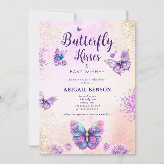 Butterfly Kisses Baby Shower Einladung (Vorderseite)