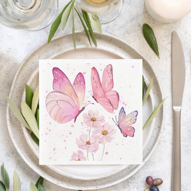 Butterfly Kisses Baby Shower | Kein Text | Pink Serviette (Von Creator hochgeladen)