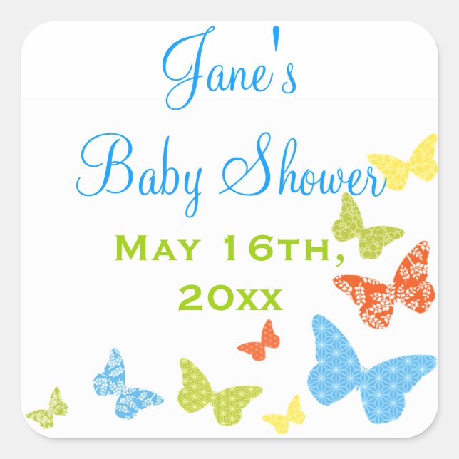 Butterfly Kisses Baby Shower Quadratischer Aufkleber (Vorderseite)