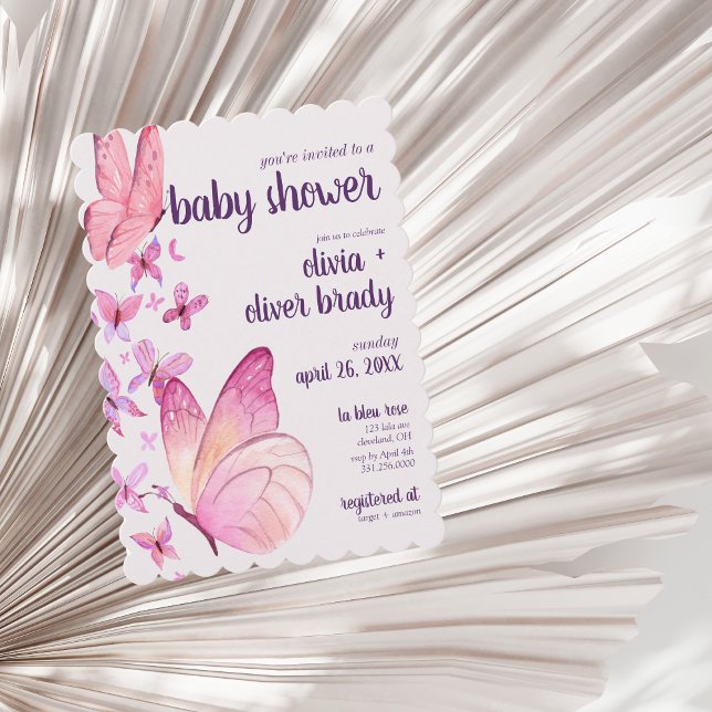 Butterfly Kisses & Baby Wünsche | Babydusche Pink Einladung (Von Creator hochgeladen)
