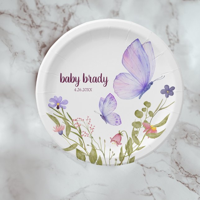 Butterfly Kisses & Baby Wünsche | Lila Party Pappteller (Von Creator hochgeladen)