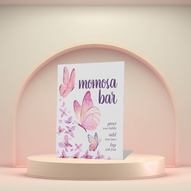 Butterfly Kisses & Baby Wünsche | Momosa Bar Pink Sockelschild (Von Creator hochgeladen)