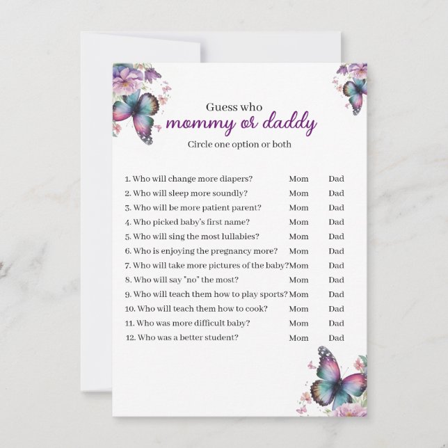 Butterfly kisses & Baby Wünschen Baby Dusche Spiel Einladung (Vorderseite)