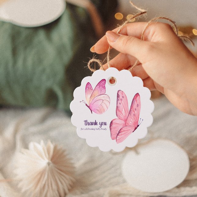 Butterfly Kisses & Baby wünscht Babydusche | Pink Geschenkanhänger (Von Creator hochgeladen)