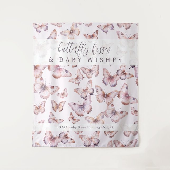 Butterfly Kisses & Baby wünscht Dusche Hintergrund Wandteppich (Vorderseite)