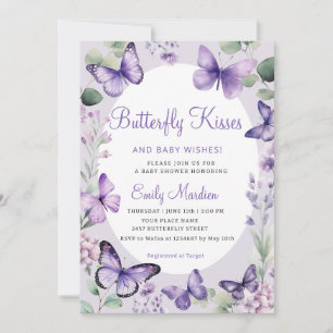 Butterfly Kisses & Baby wünscht Lila Babydusche Einladung