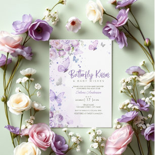 Butterfly Kisses & Baby wünscht Lila Babydusche Einladung