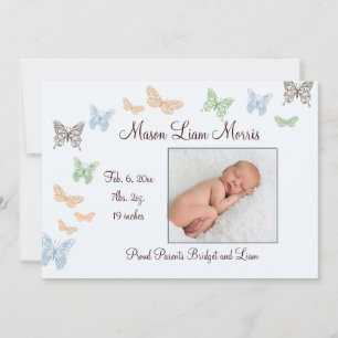 Butterfly Kisses Birth Ankündigung blau