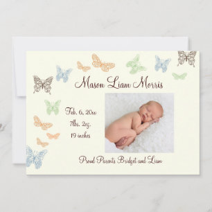 Butterfly Kisses Birth Ankündigung Elfenbein