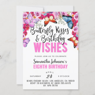 Butterfly Kisses Birthday Einladung