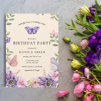 Butterfly Kisses & Birthday Wishings Garden Party Einladung