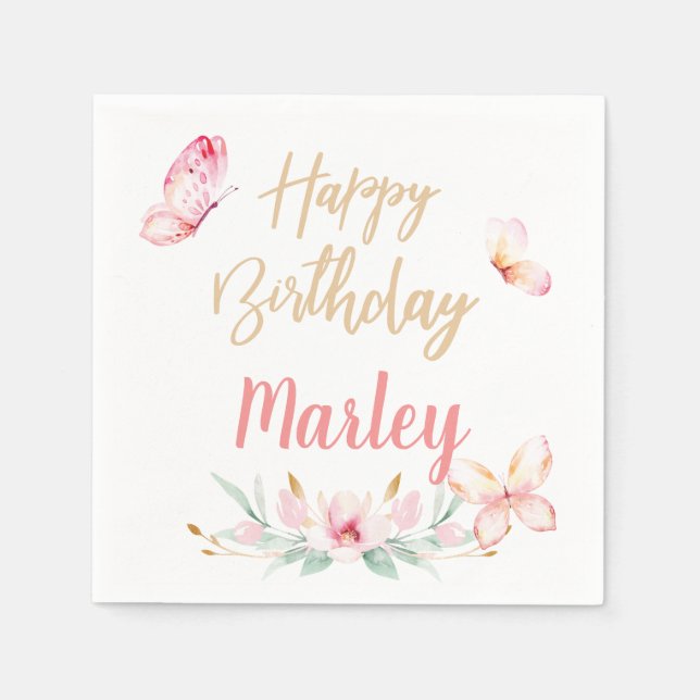 Butterfly Kisses & Birthday Wünsche, jedes zeitlic Serviette (Vorderseite)
