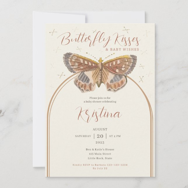 Butterfly Kisses Boho Baby Girl Dusche Einladung (Vorderseite)