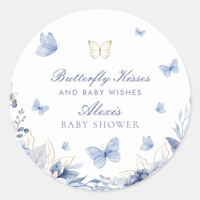 Butterfly Kisses Boy Baby Shower Runder Aufkleber (Vorderseite)