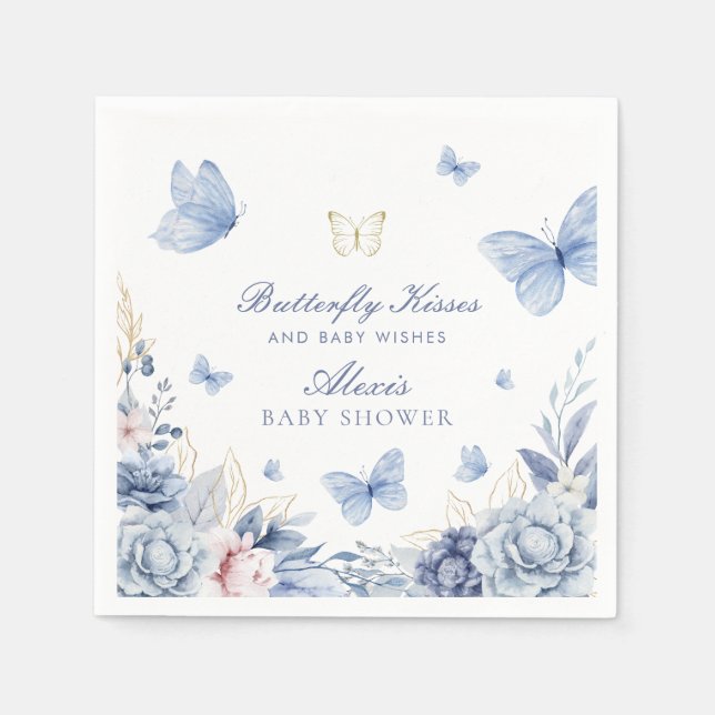Butterfly Kisses Boy Baby Shower Serviette (Vorderseite)