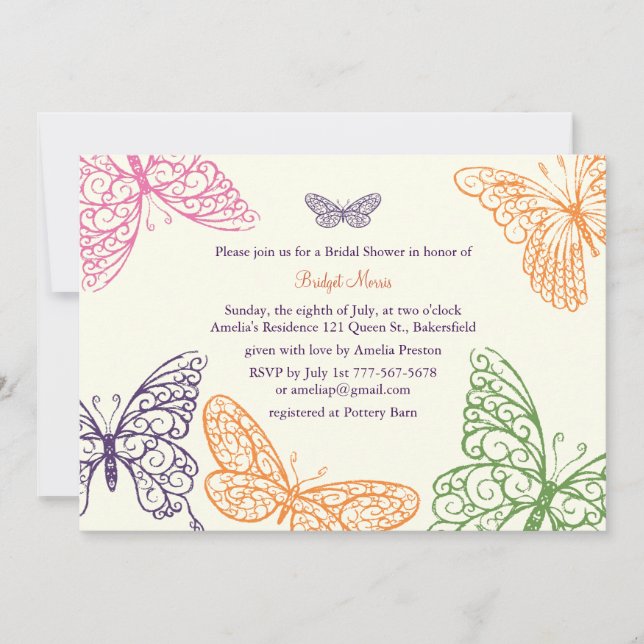 Butterfly Kisses Brautparty Einladung Elfenbein (Vorderseite)