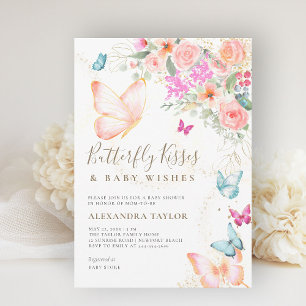 Butterfly Kisses Bright Floral Baby Girl Dusche Einladung