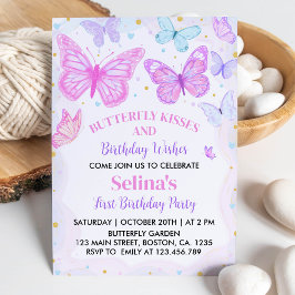 Butterfly Kisses Erster Geburtstag Einladung