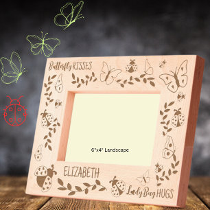 Butterfly Kisses, Ladybug Hugs Personalisiert 6x4 Geätzte Rahmen