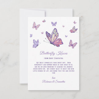 Butterfly Kisses Lila Baby Dusche Dankeskarte