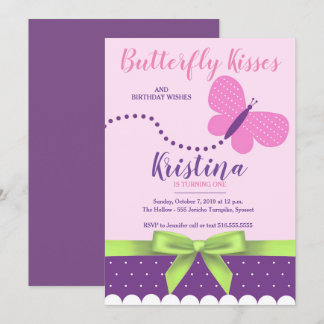 Butterfly Kisses Polka Dot Erster Geburtstag Einladung