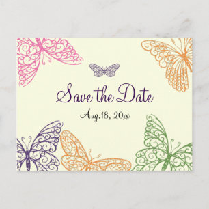 Butterfly Kisses Save the Date gelb Ankündigungspostkarte
