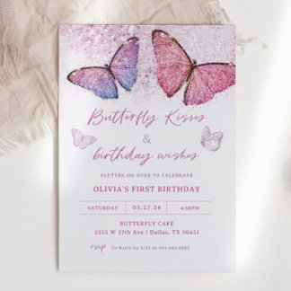 Butterfly Kisses und Birthday Wwünscht Party Einladung