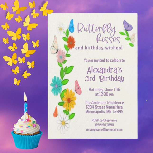 Butterfly Kisses und Geburtstagswünsche Geburtstag Einladung (Von Creator hochgeladen)