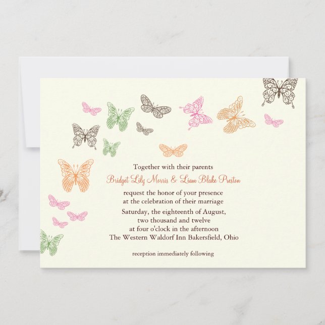 Butterfly Kisses Wedding Invitation Elfenbein Einladung (Vorderseite)