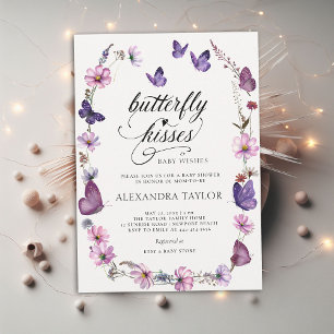 Butterfly Kisses Wild Lila Baby Girl Shower Einladung