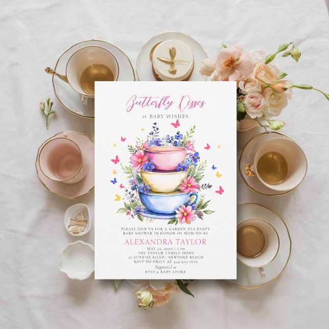 Butterfly Kisses Wildblumen Tea Baby Girl Dusche Einladung (butterfly kisses baby shower invitation wildflowers garden tea party colorful summer spring)