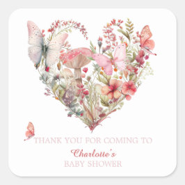 Butterfly Kisses Woodland Babydusche Quadratischer Aufkleber