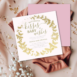 Butterfly Kisses wünscht Gold Pink Girl Baby Dusch Einladung