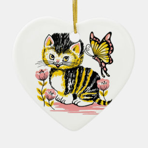 Butterfly & Kitten Keramik Ornament