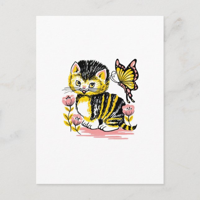 Butterfly & Kitten Postkarte (Vorderseite)